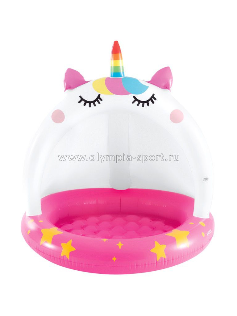 Бассейн Intex 58438 Котенок-единорожка 102х102см с навесом, 1-3 лет