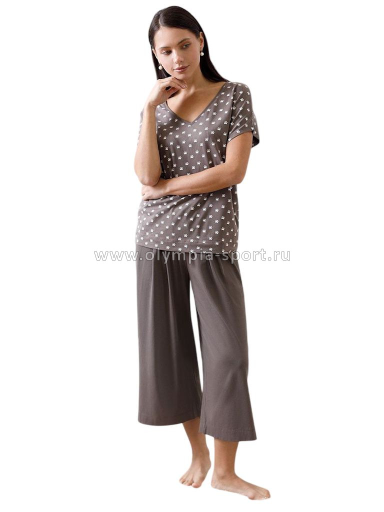 Футболка женская Vilatte D49.153 кофе-белый лапы